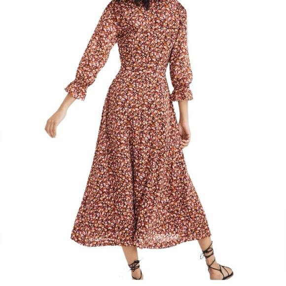 Madewell Long Sleeve Crossover Midi Dress Clipdot Spring Prairie Size medium - Picture 2 of 11